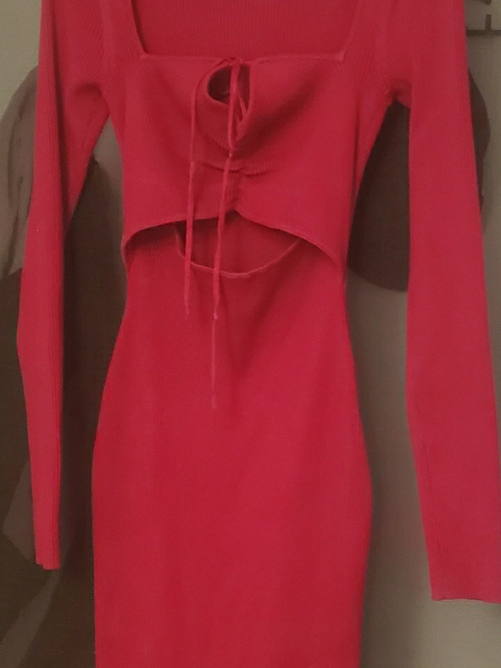 Bar III Crimson Ribbed Long-Sleeve Cutout Midi Dress